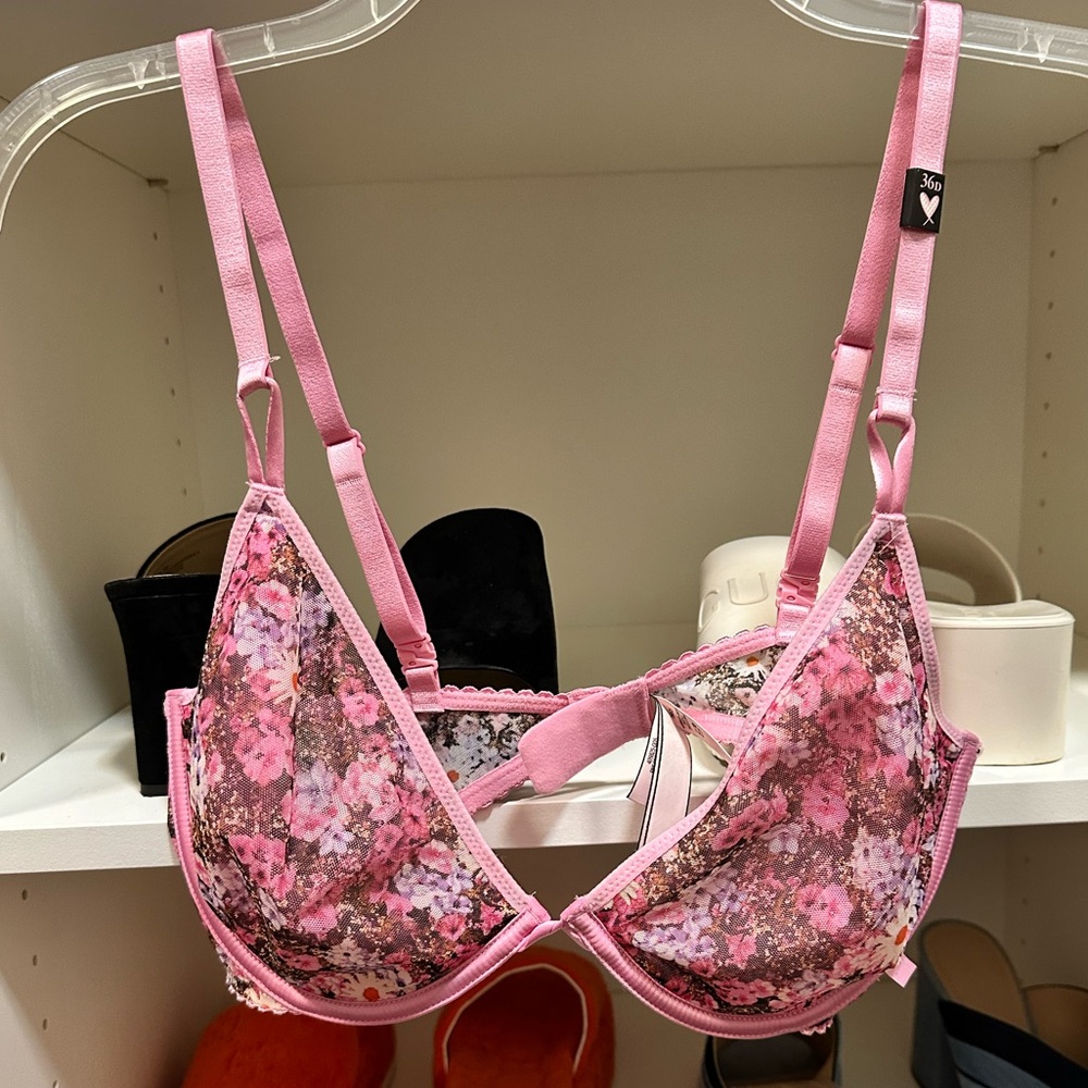 NWT Victoria’s Secret Pink Floral Unlined Demi Bra size 36C